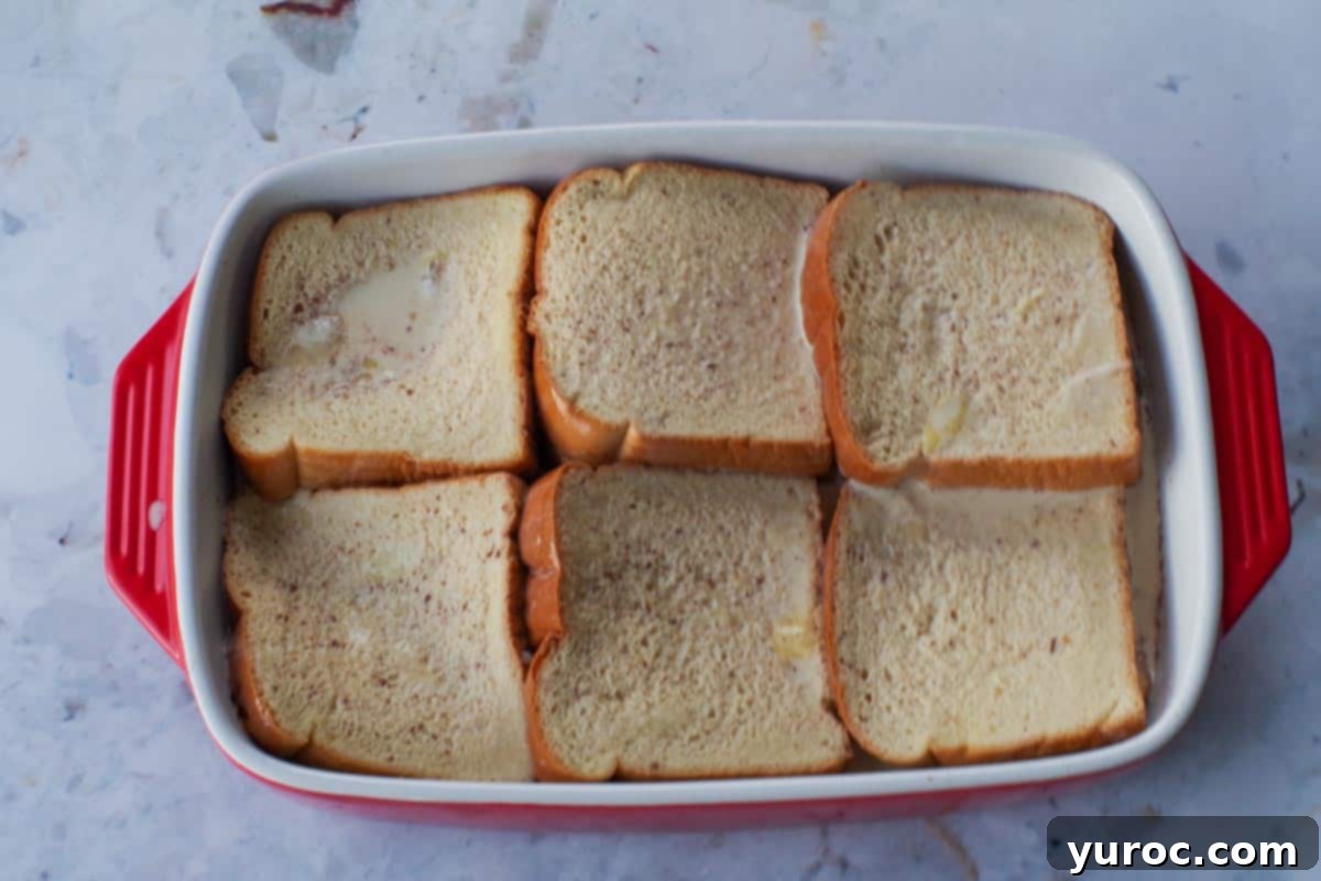 Bread soaked with liquid mixture.