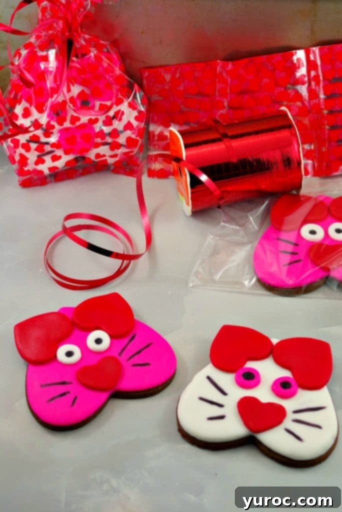 Purr-fect Heart-Shaped Cat Treats 10 Cat Cookies - Valentine's Day Chocolate Sugar Cookies