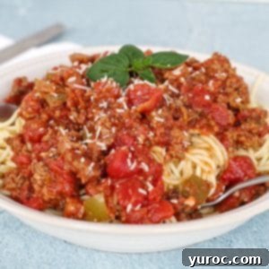 Spaghetti and meat sauce served in a bowl