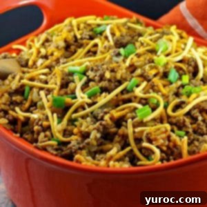 Hearty Chow Mein Hotdish 13 Chow Mein Minnesota Hotdish in large orange casserole dish