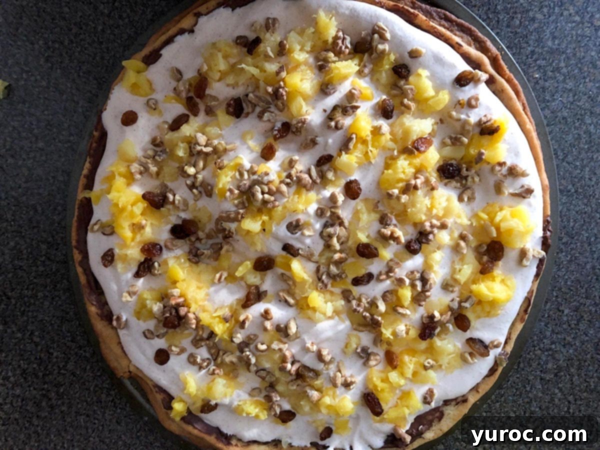 pineapple with walnuts on dessert pizza