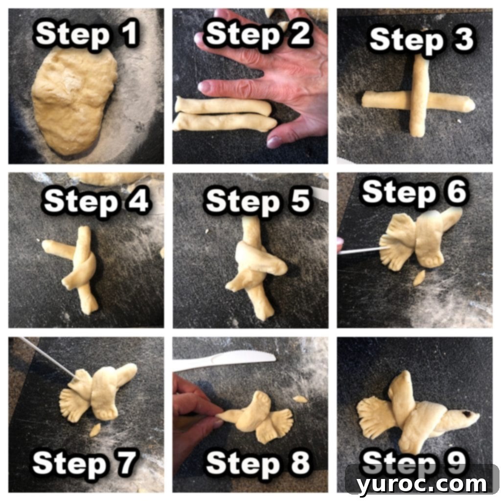 collage of 9 photos showing how to make Ukrainian bread doves