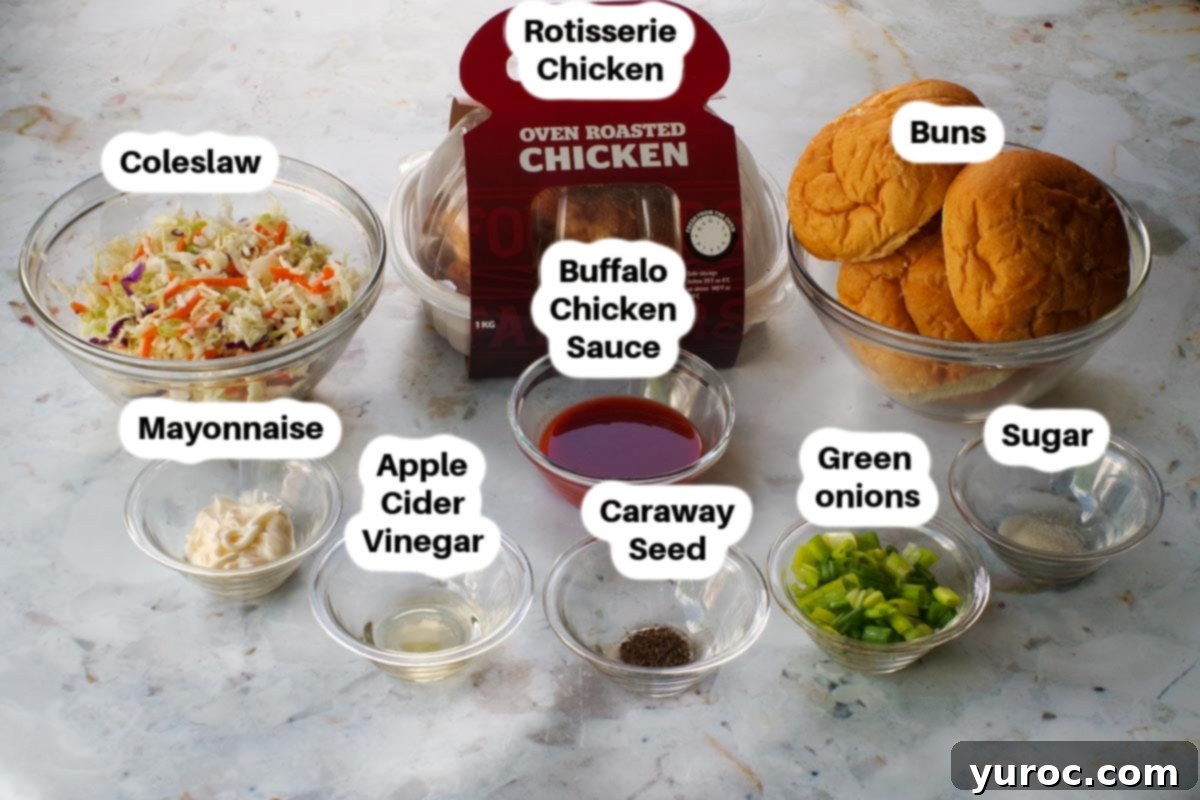 Shredded Buffalo Chicken Sandwich Ingredients, labelled.