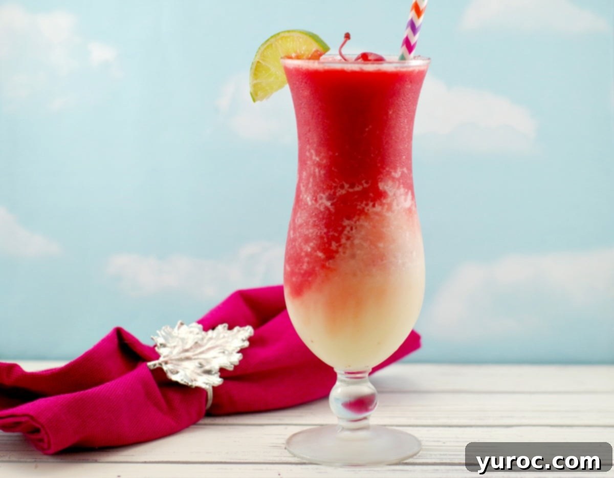Miami Vice mocktail with red napkin with Canadian Maple Leaf in background