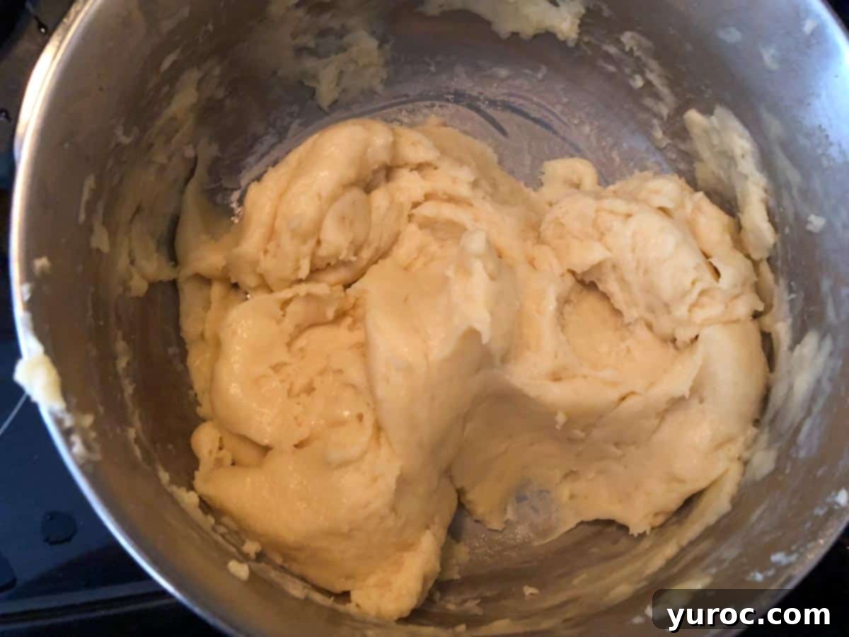 Choux pastry in pot, removed from heat.