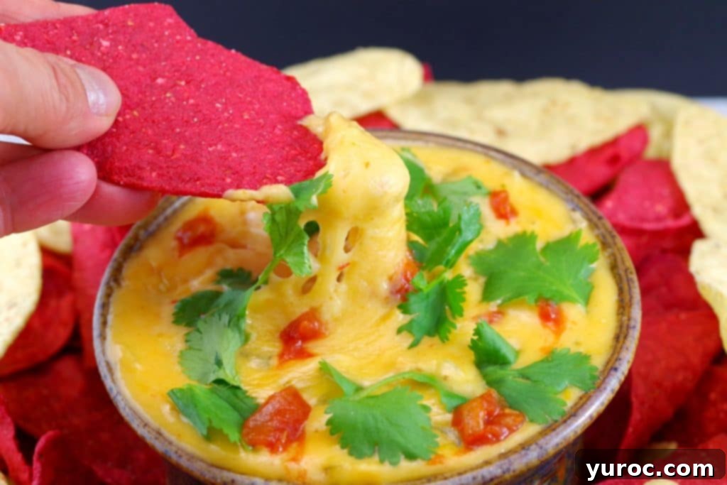 Rich and creamy Chile Con Queso Dip, perfect for Cinco de Mayo or game day appetizers