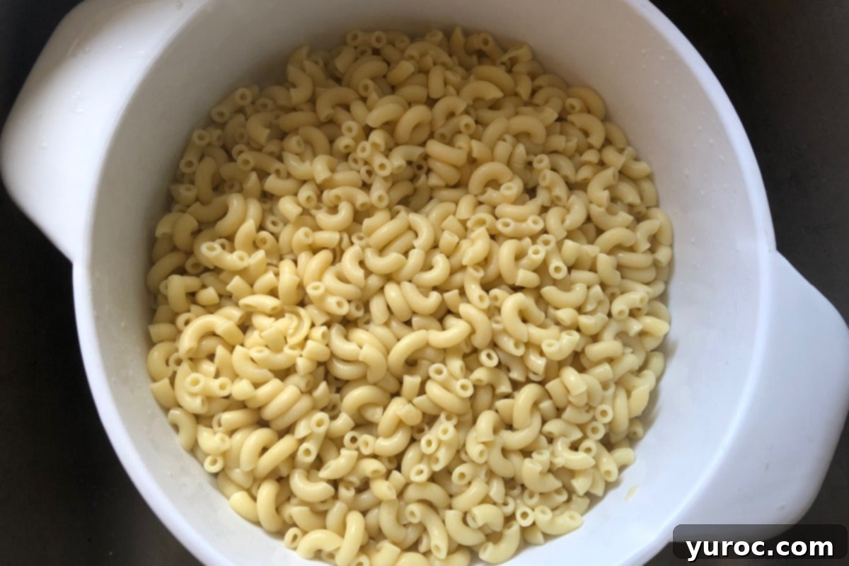 Macaroni draining in colander