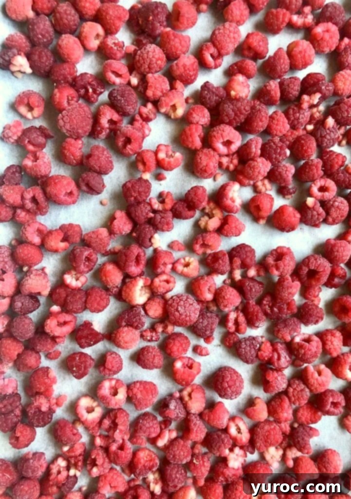Decadent Dulce De Leche Chocolate Raspberry Icebox Cake 17 Frozen raspberries on parchment lined cookie sheet