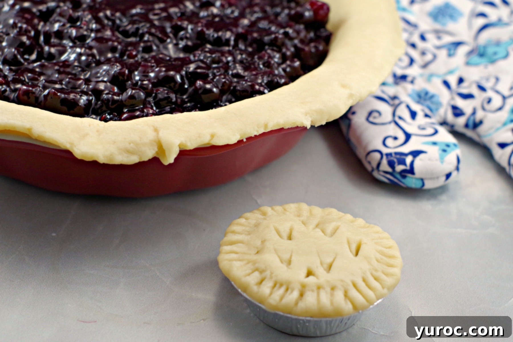 Saskatoon Berry Pie: Mastering the Filling and Sauce 14 Saskatoon berry filling in pie crust with tart in foreground