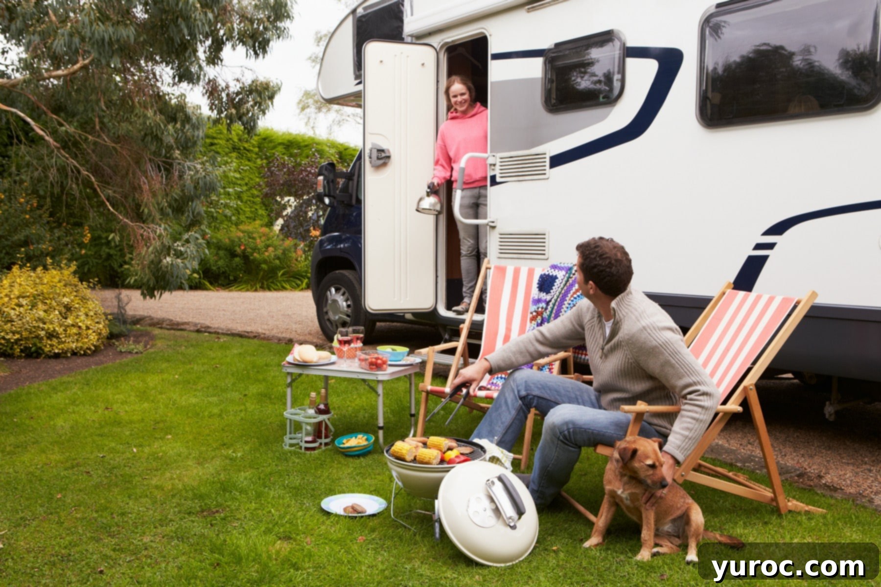 A happy couple preparing food together at a campsite, showcasing easy cooking methods while camping.