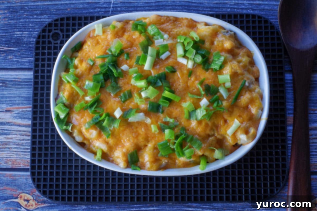 baked tuna casserole sprinkled with green onions