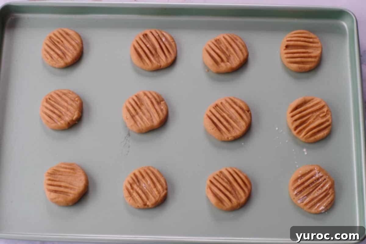 Chunky Peanut Butter and Cookie Butter Cookies 12 cookies on cookie sheet ready to go in oven
