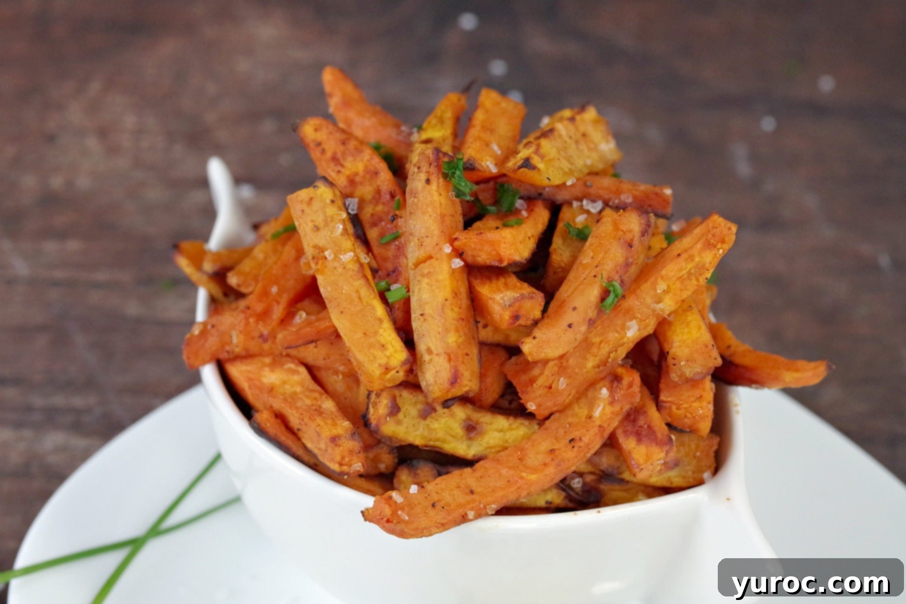 Sweet potato fries in white dish