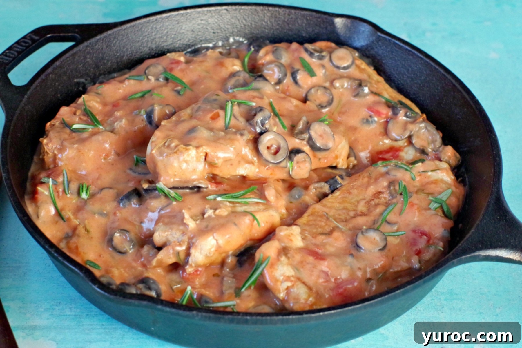 Pork with Creamy Mushroom Salsa 4 Pork with creamy mushroom salsa sauce in cast iron pan