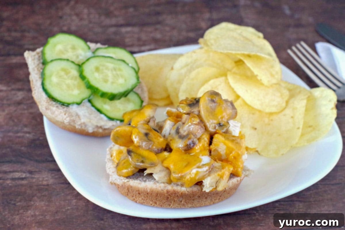 healthy chicken burger on a plate, open-faced with potato chips on the side