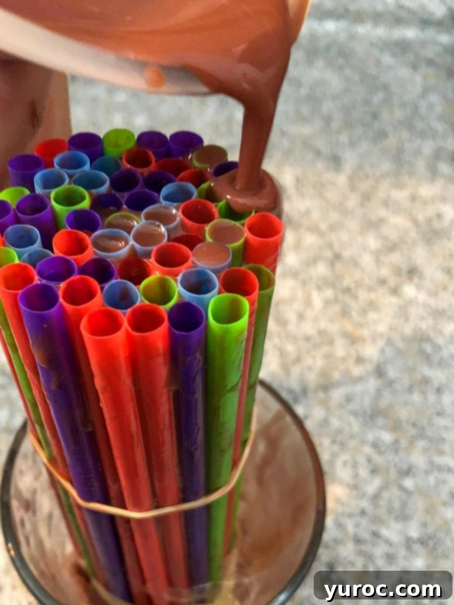 straws being filled up with mixture