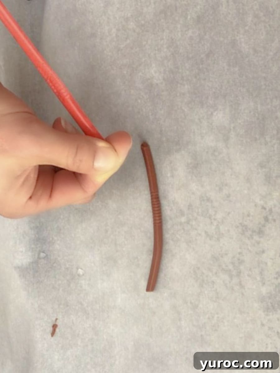 worm being pushed out of straw onto parchment paper