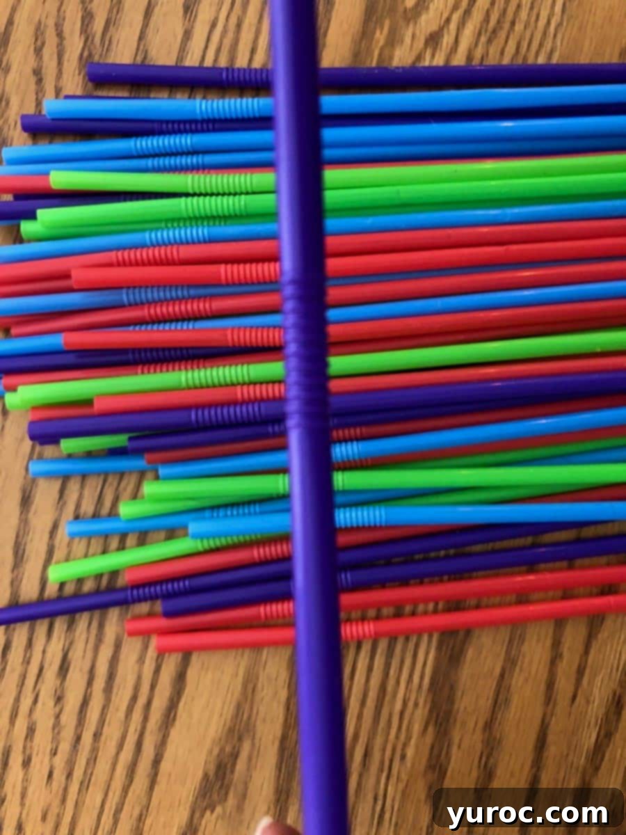 straws pulled to extend the flexible part