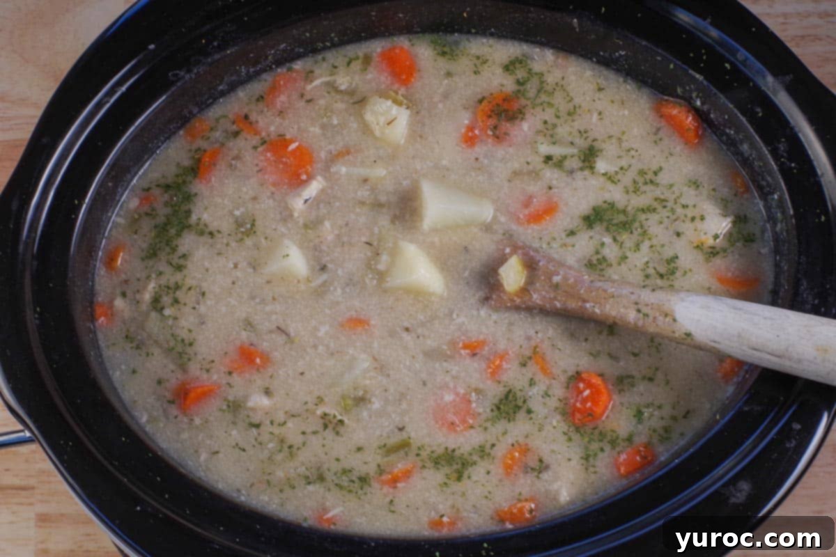Nourishing Slow Cooker Chicken Stew 10 stew in slow cooker with dried parsley flakes