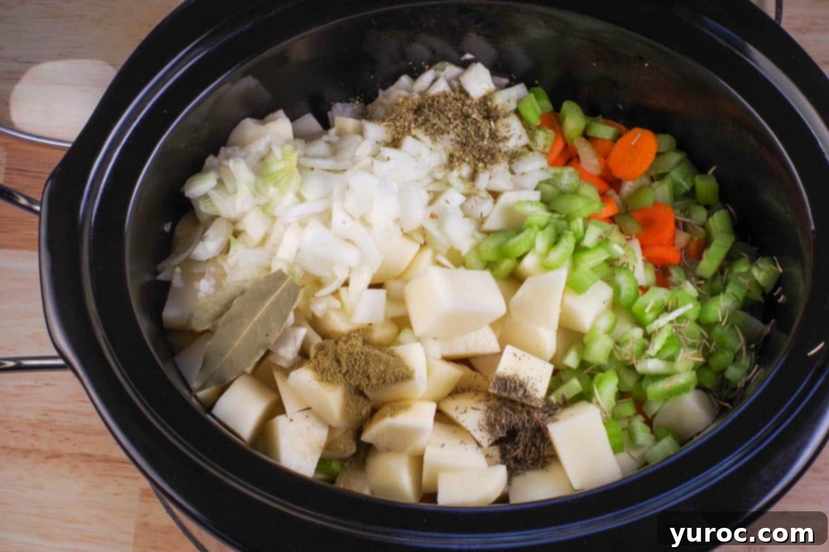 Nourishing Slow Cooker Chicken Stew 4 slow cooker chicken stew ingredients in slow cooker