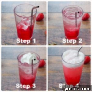 a collage of 4 photos showing how to make Italian soda