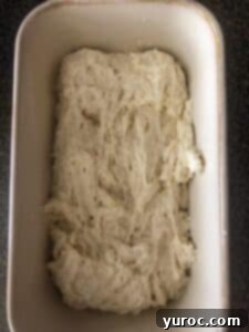 half the batter added to the loaf pan
