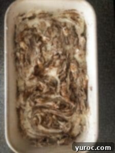 more batter added to loaf pan (and swirled in)