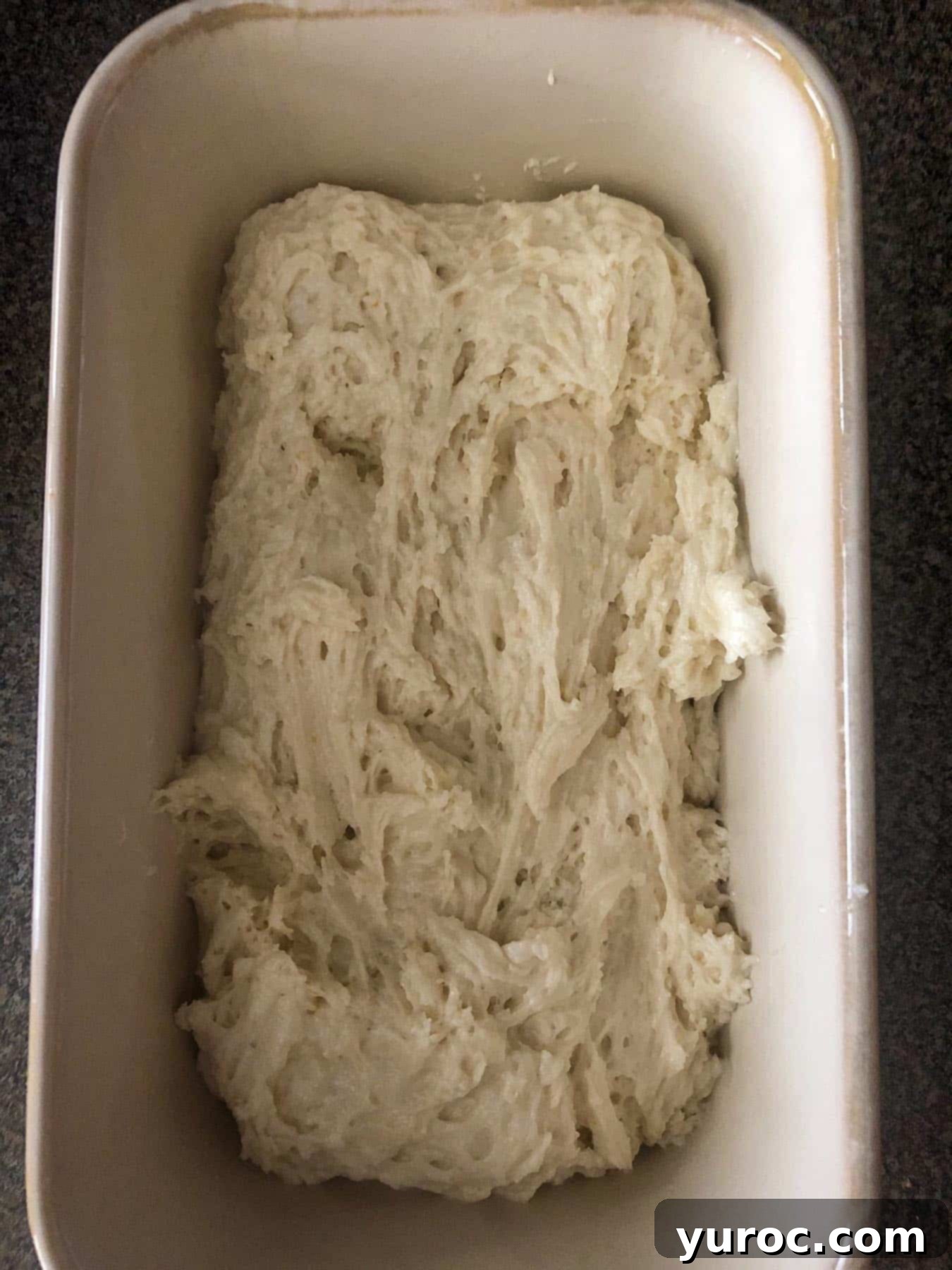 half the batter added to the loaf pan