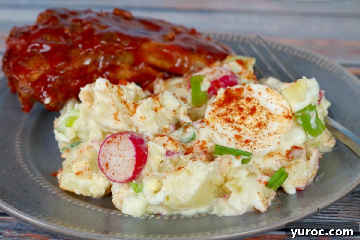 potato salad on plate with ribs