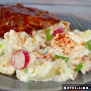 potato salad on plate with ribs