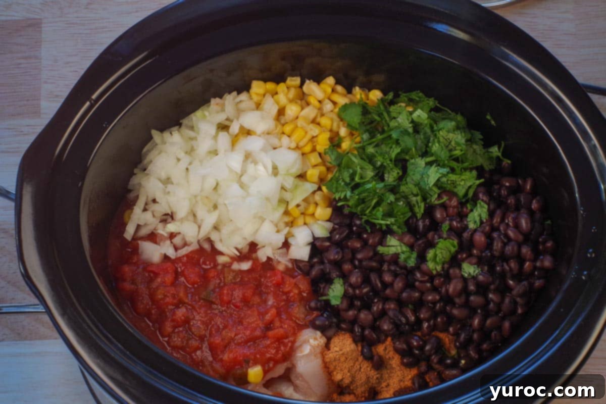 Flavorful and Fit Slow Cooker Mexican Chicken 5 all ingredients in slow cooker