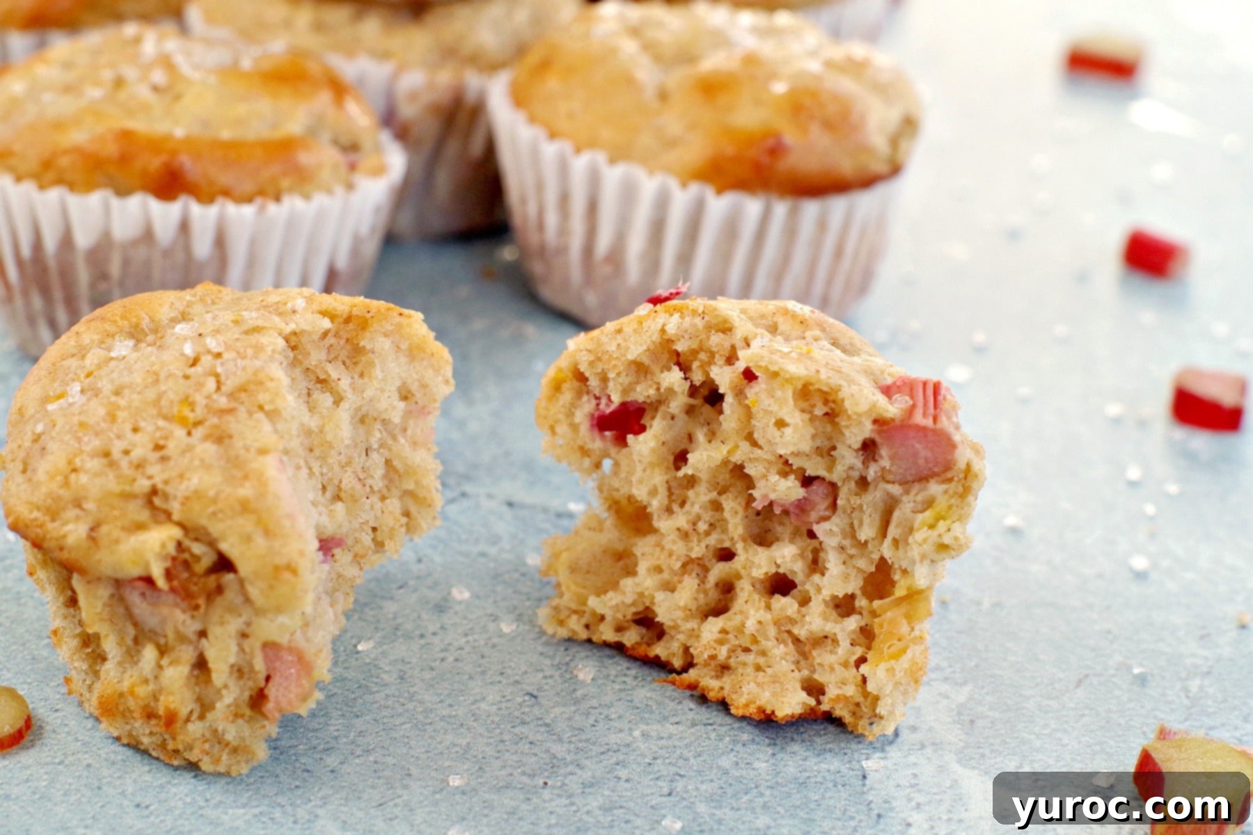 rhubarb muffin split open