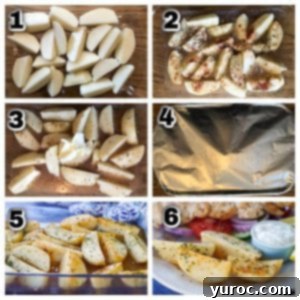 Collage of 6 photos showing how to make Greek Style Potatoes