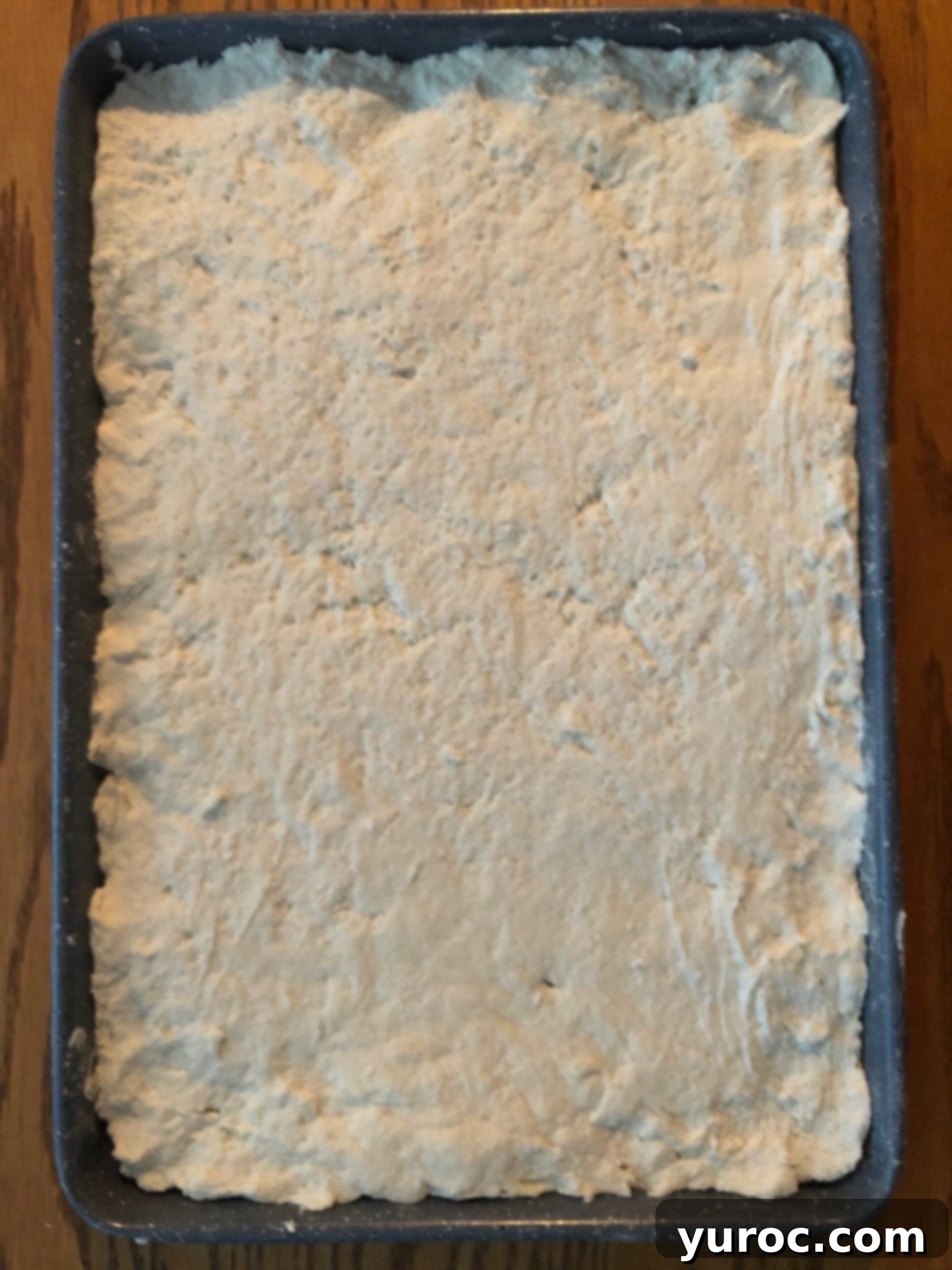 2 ingredient dough spread out to the edges of the baking sheet