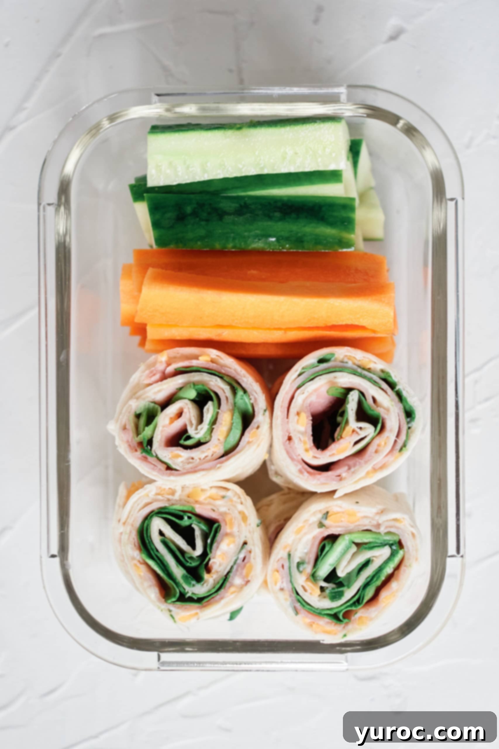 15 No-Prep Healthy School Lunches for Teens 17 ham roll ups in glass lunch box with cream cheese and ranch flavor
