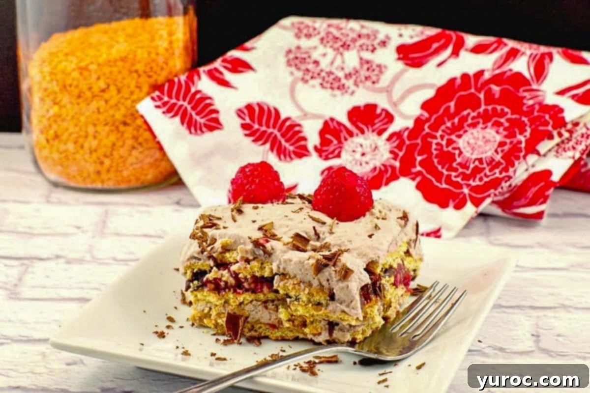Red Lentil Chocolate Dessert Lasagna served on a plate