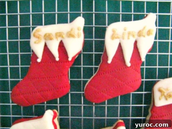 Christmas stocking cookies on wire cooling rack