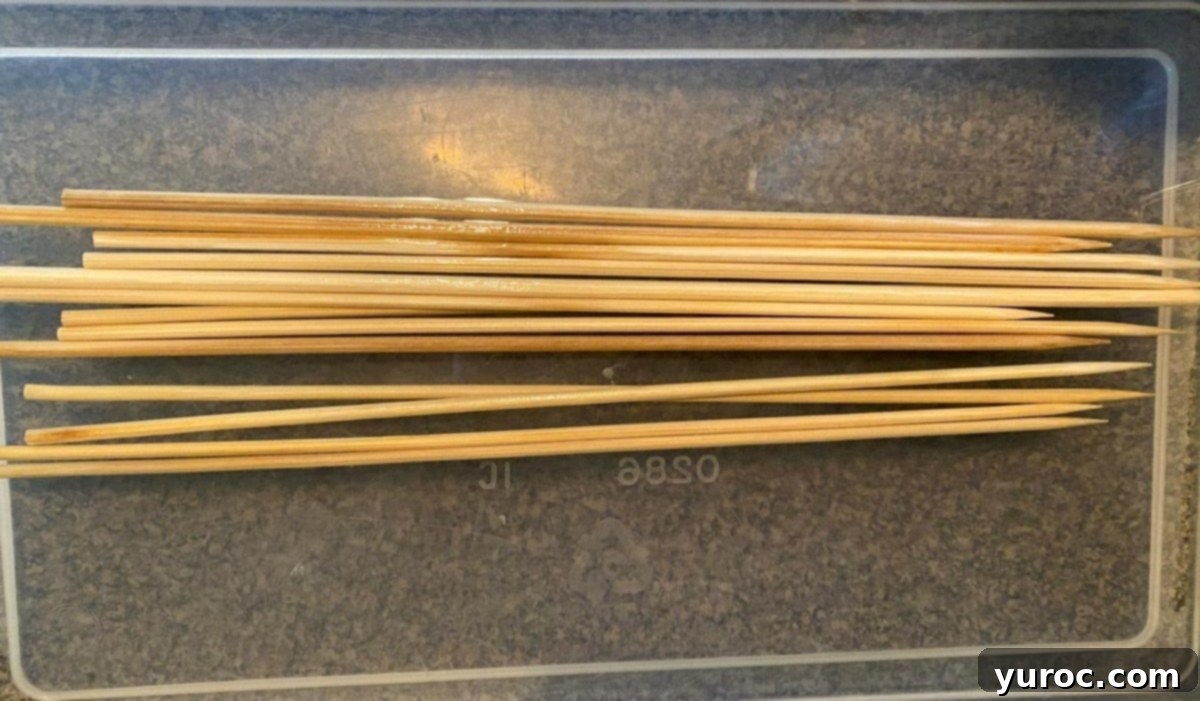 wooden skewers soaking in water