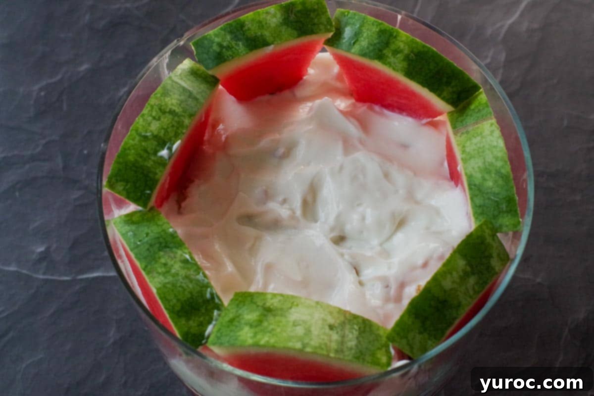 Refreshing Watermelon Granola Parfait 13 all 6 pieces of watermelon triangles added to trifle