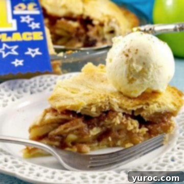 A piece of Deluxe apple pie with ice cream | award-winning apple pie.