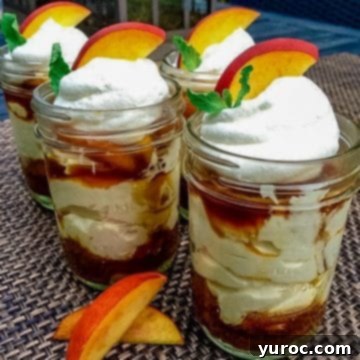 Bourbon Peach cheesecake mousse in jars.