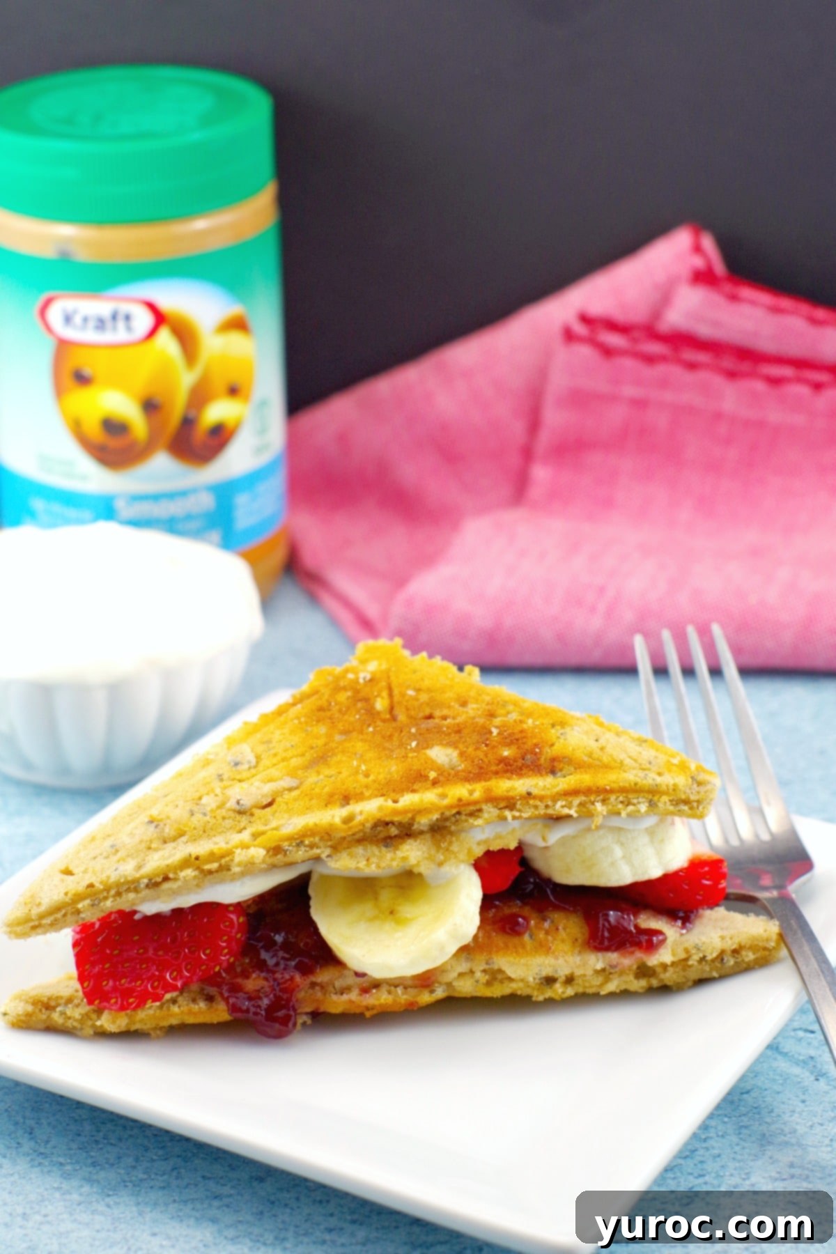 Pancake Breakfast Sandwich | Peanut butter & Jam - foodmeanderings.com