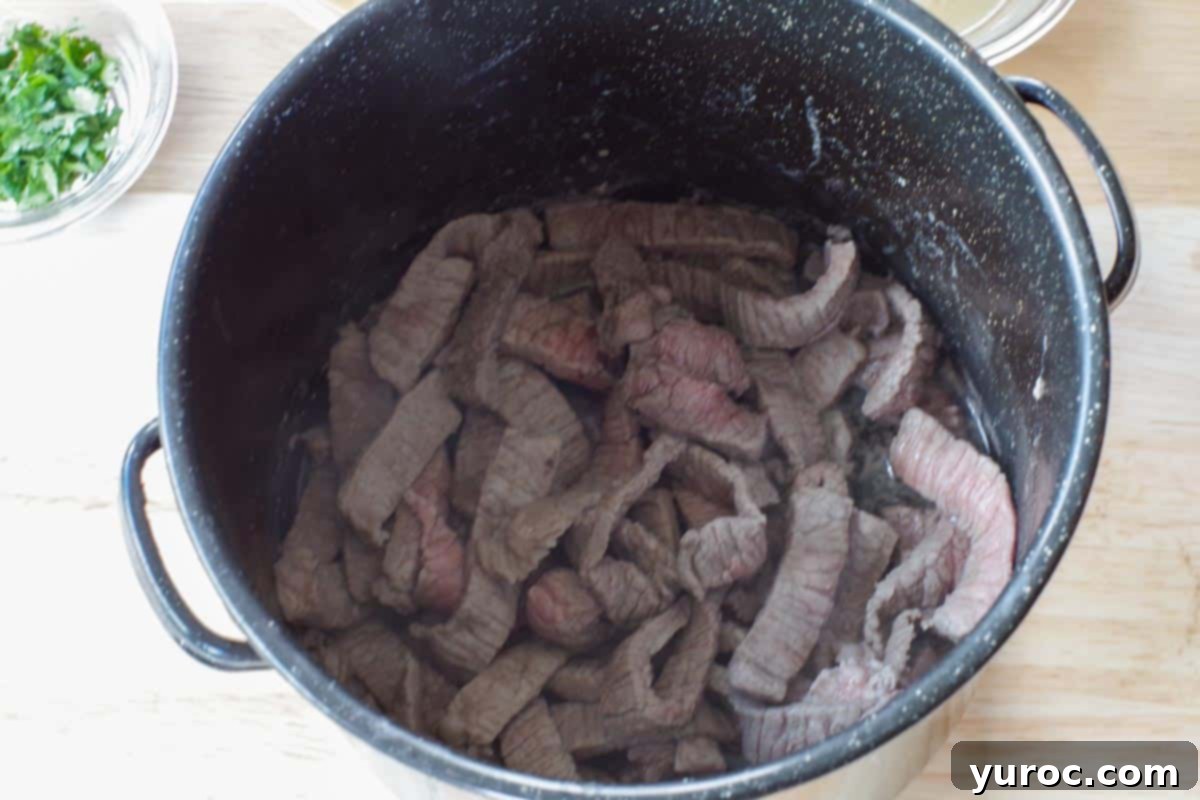 cooked beef in large pot